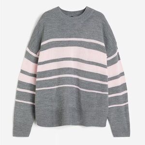 H&M Grey and Pink Striped Sweater